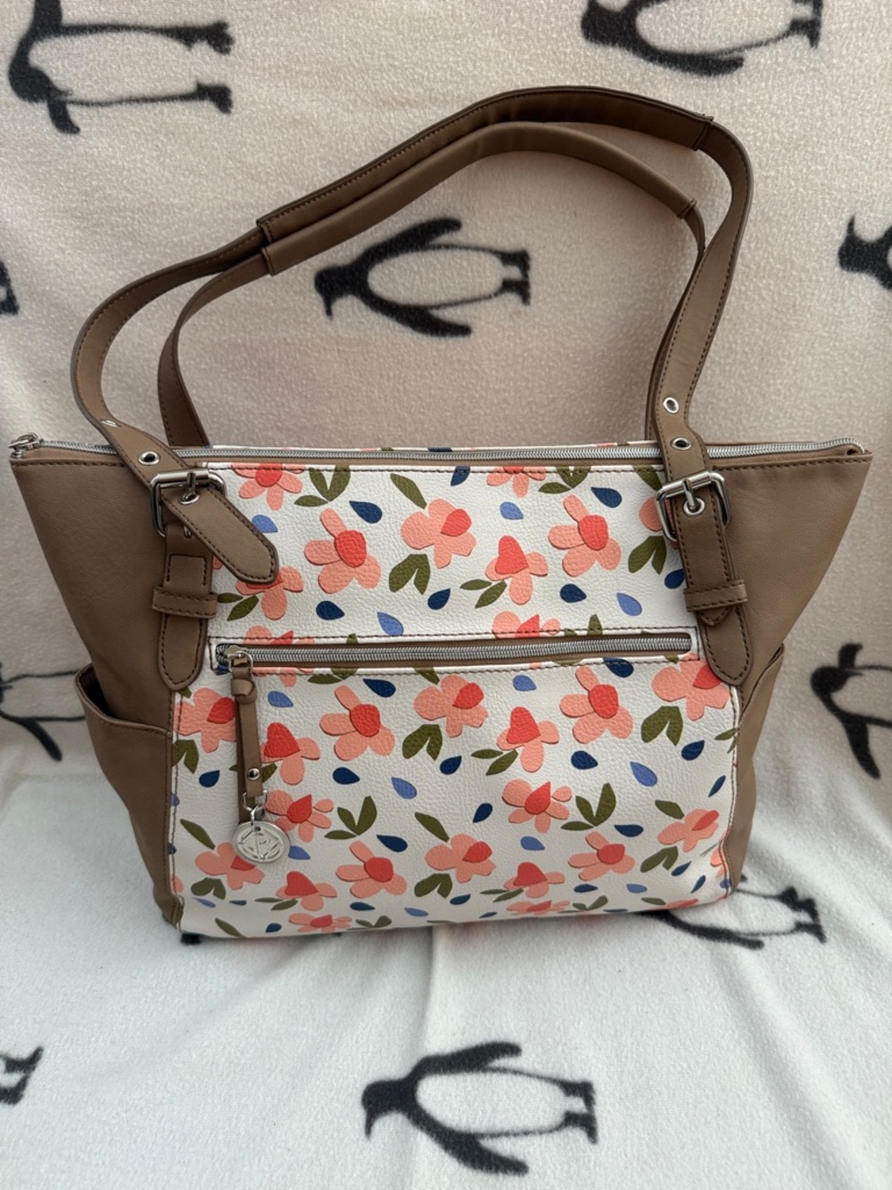 Relic Floral Tote in Brown and Coral Pink